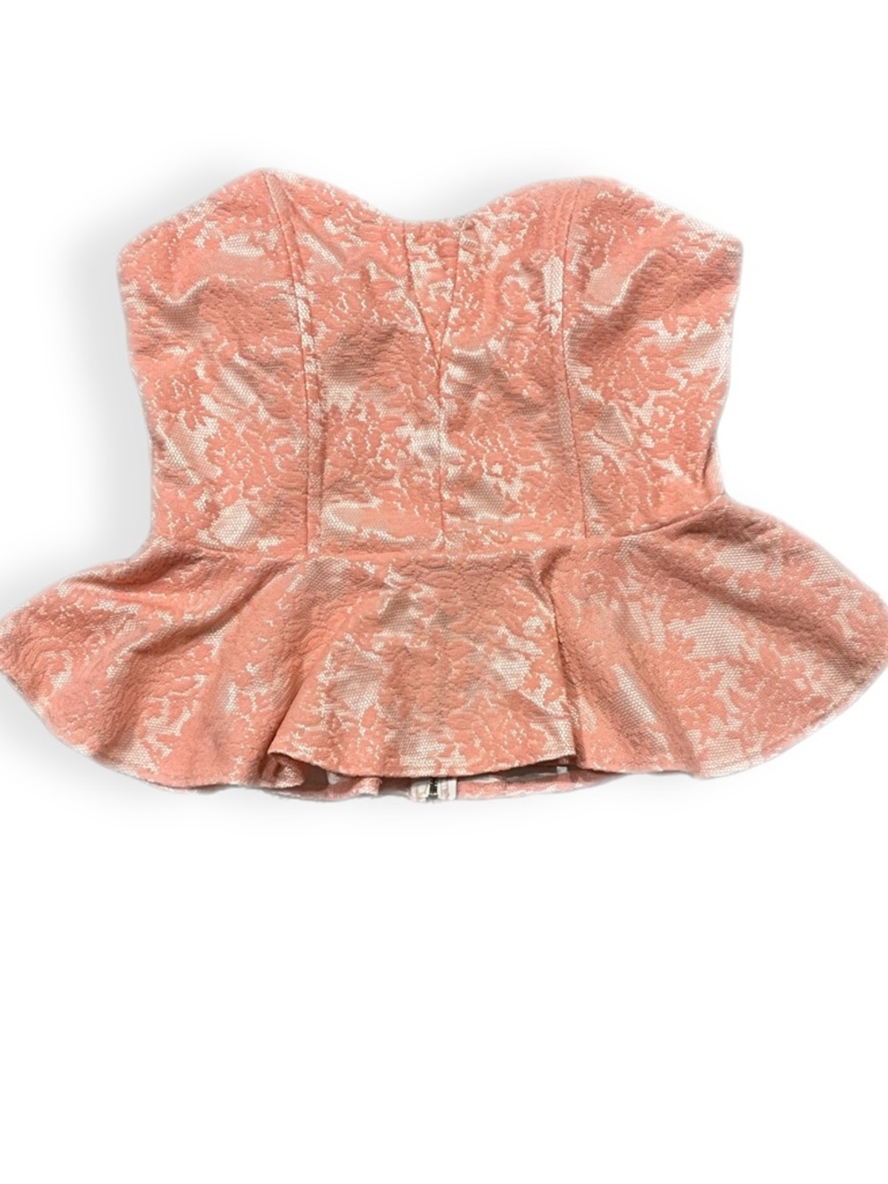 Jun & Min Strapless Peach Lace Peplum Bustier Top Size L